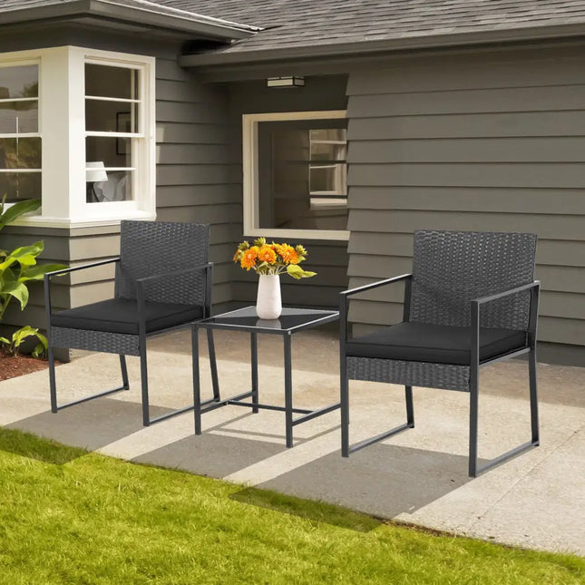 3 Pieces Modern Heavy Duty Patio Furniture Set with Coffee Table-Black - Black - Patio Conversation Sets