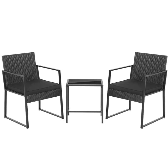 3 Pieces Modern Heavy Duty Patio Furniture Set with Coffee Table-Black - Black - Patio Conversation Sets