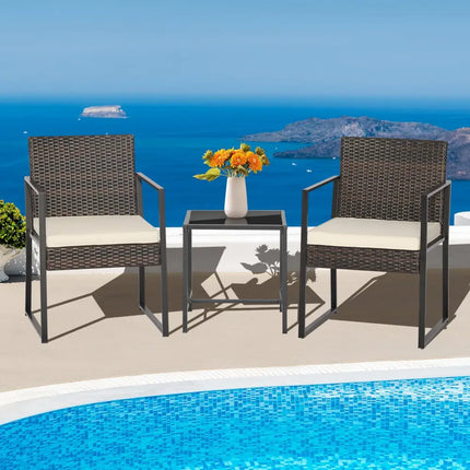 3 Pieces Modern Heavy Duty Patio Furniture Set with Coffee Table-Off White - Off White - Patio Conversation Sets