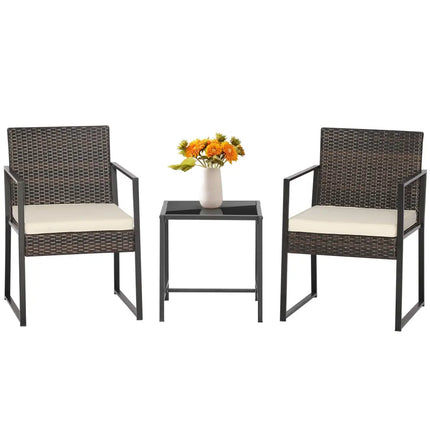 3 Pieces Modern Heavy Duty Patio Furniture Set with Coffee Table-Off White - Off White - Patio Conversation Sets