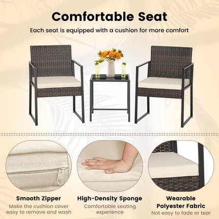 3 Pieces Modern Heavy Duty Patio Furniture Set with Coffee Table-Off White - Off White - Patio Conversation Sets