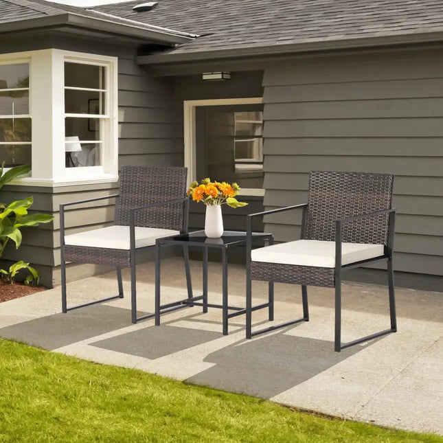 3 Pieces Modern Heavy Duty Patio Furniture Set with Coffee Table-Off White - Off White - Patio Conversation Sets