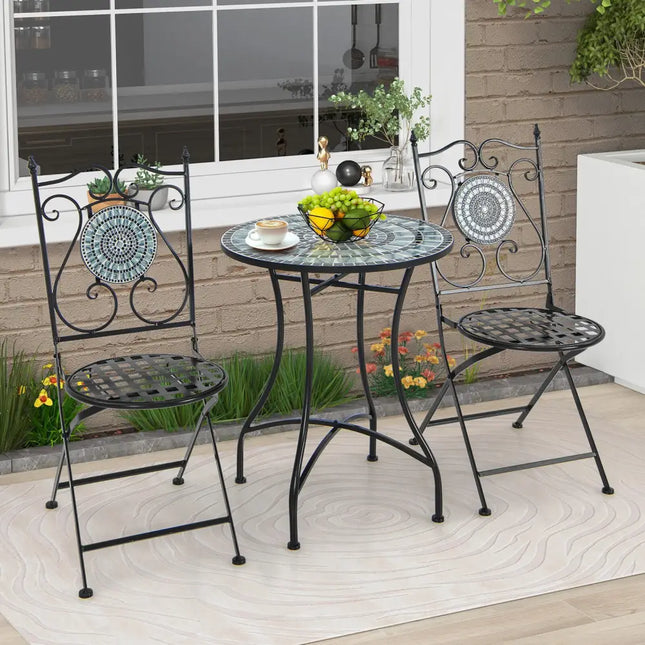 3 Pieces Mosaic Pattern Metal Dining Set - Gray - Patio Dining Sets