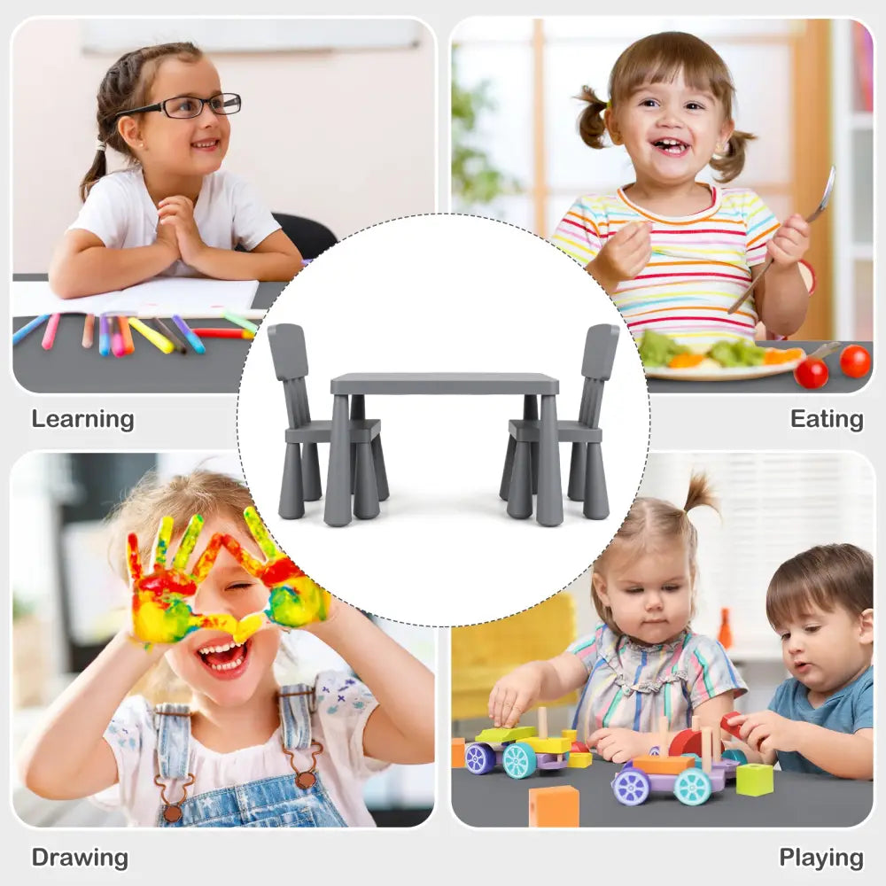 3 Pieces Multifunction Activity Kids Play Table and Chair Set-Gray - Gray - Kids Table & Chair Sets