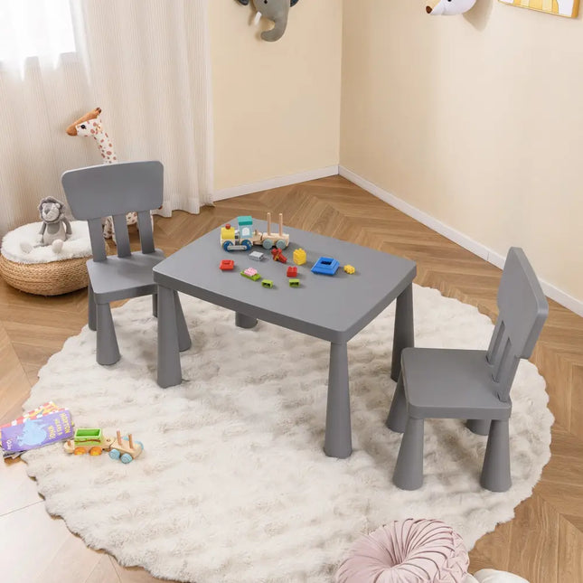 3 Pieces Multifunction Activity Kids Play Table and Chair Set-Gray - Gray - Kids Table & Chair Sets
