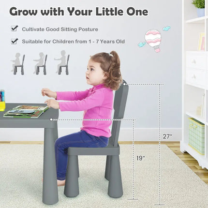 3 Pieces Multifunction Activity Kids Play Table and Chair Set-Gray - Gray - Kids Table & Chair Sets