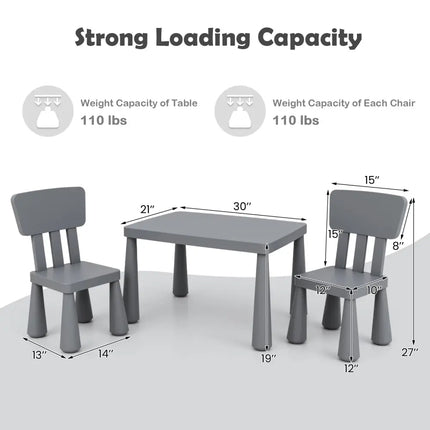 3 Pieces Multifunction Activity Kids Play Table and Chair Set-Gray - Gray - Kids Table & Chair Sets