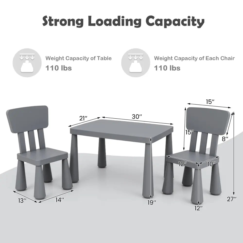 3 Pieces Multifunction Activity Kids Play Table and Chair Set-Gray - Gray - Kids Table & Chair Sets