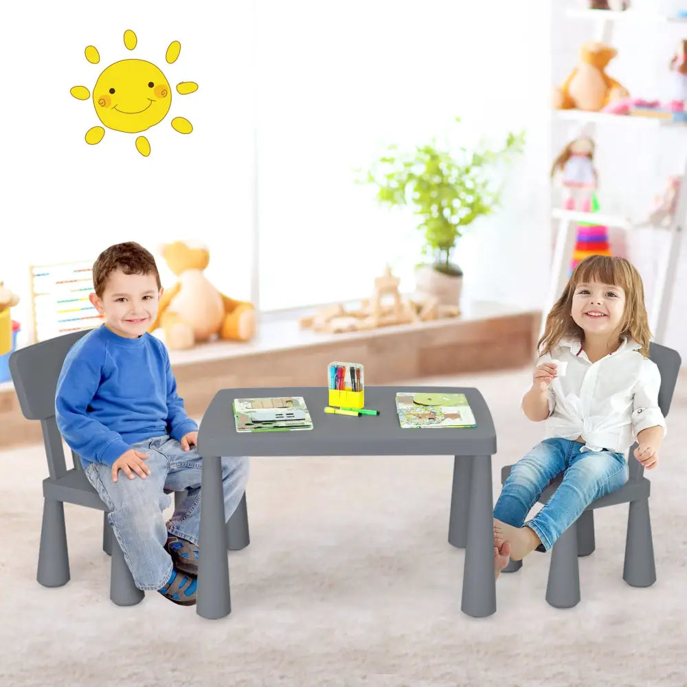 3 Pieces Multifunction Activity Kids Play Table and Chair Set-Gray - Gray - Kids Table & Chair Sets