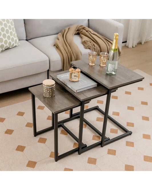 3 Pieces Multifunctional Coffee End Table Set-Oak - Oak - End & Side Tables