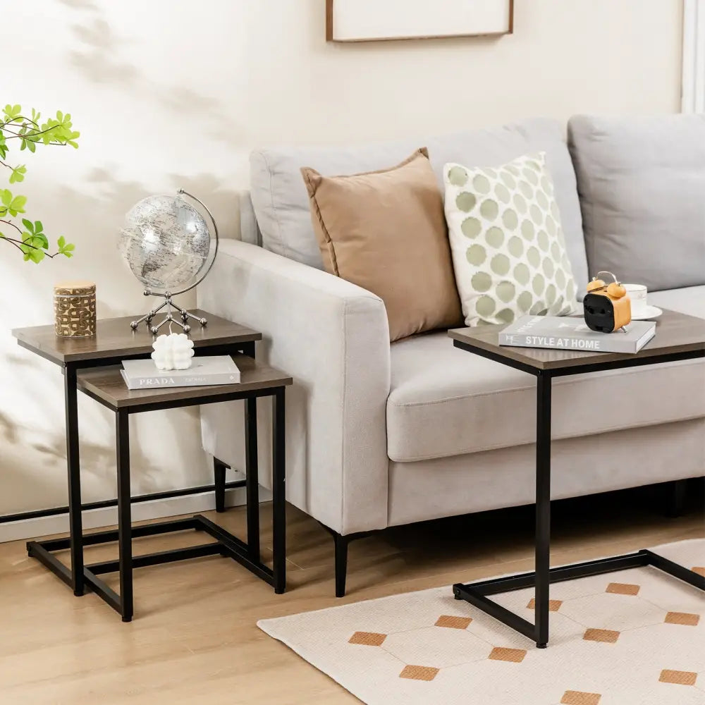 3 Pieces Multifunctional Coffee End Table Set-Oak - Oak - End & Side Tables
