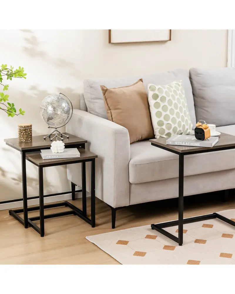 3 Pieces Multifunctional Coffee End Table Set-Oak - Oak - End & Side Tables