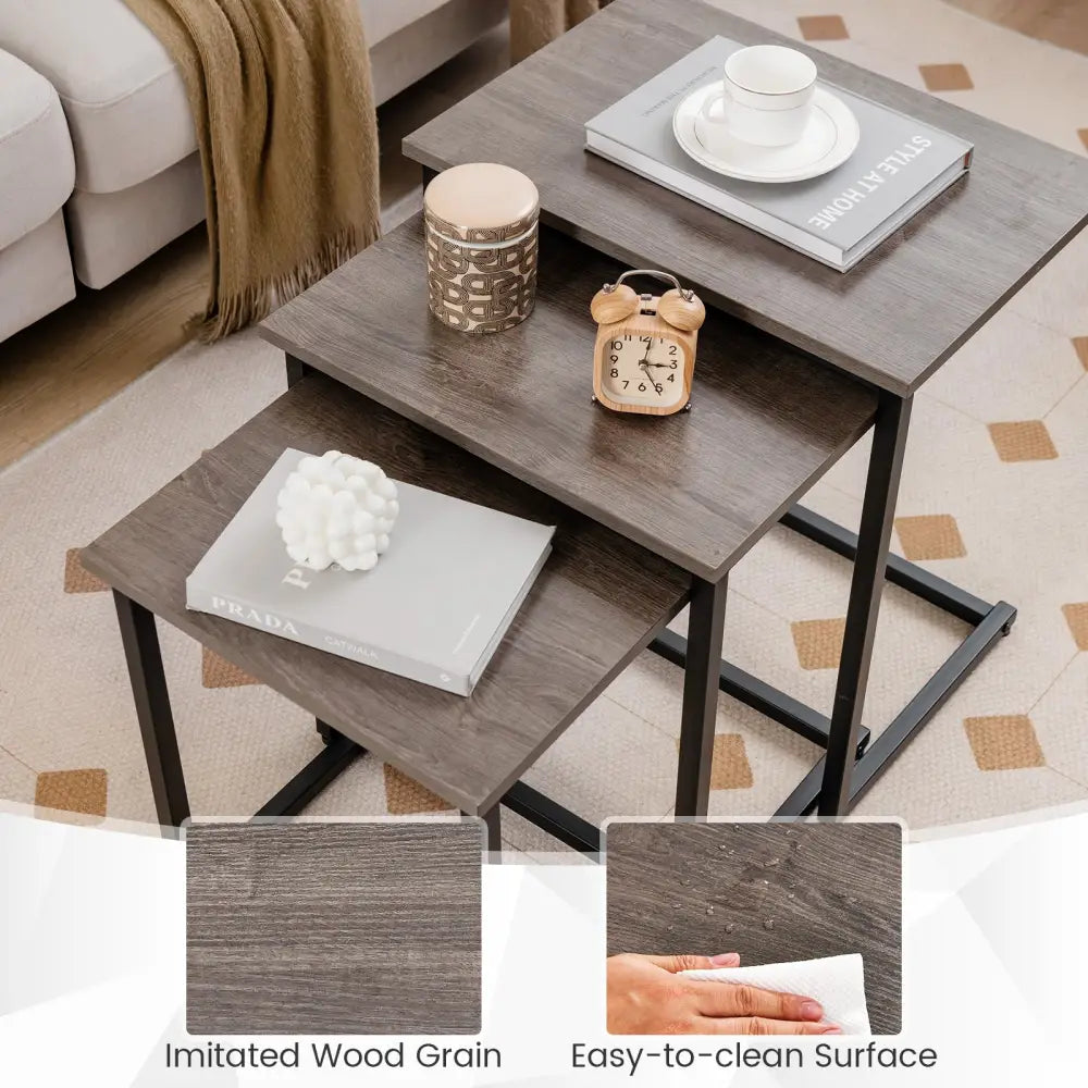 3 Pieces Multifunctional Coffee End Table Set-Oak - Oak - End & Side Tables