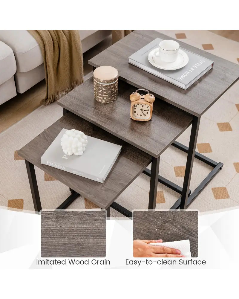 3 Pieces Multifunctional Coffee End Table Set-Oak - Oak - End & Side Tables