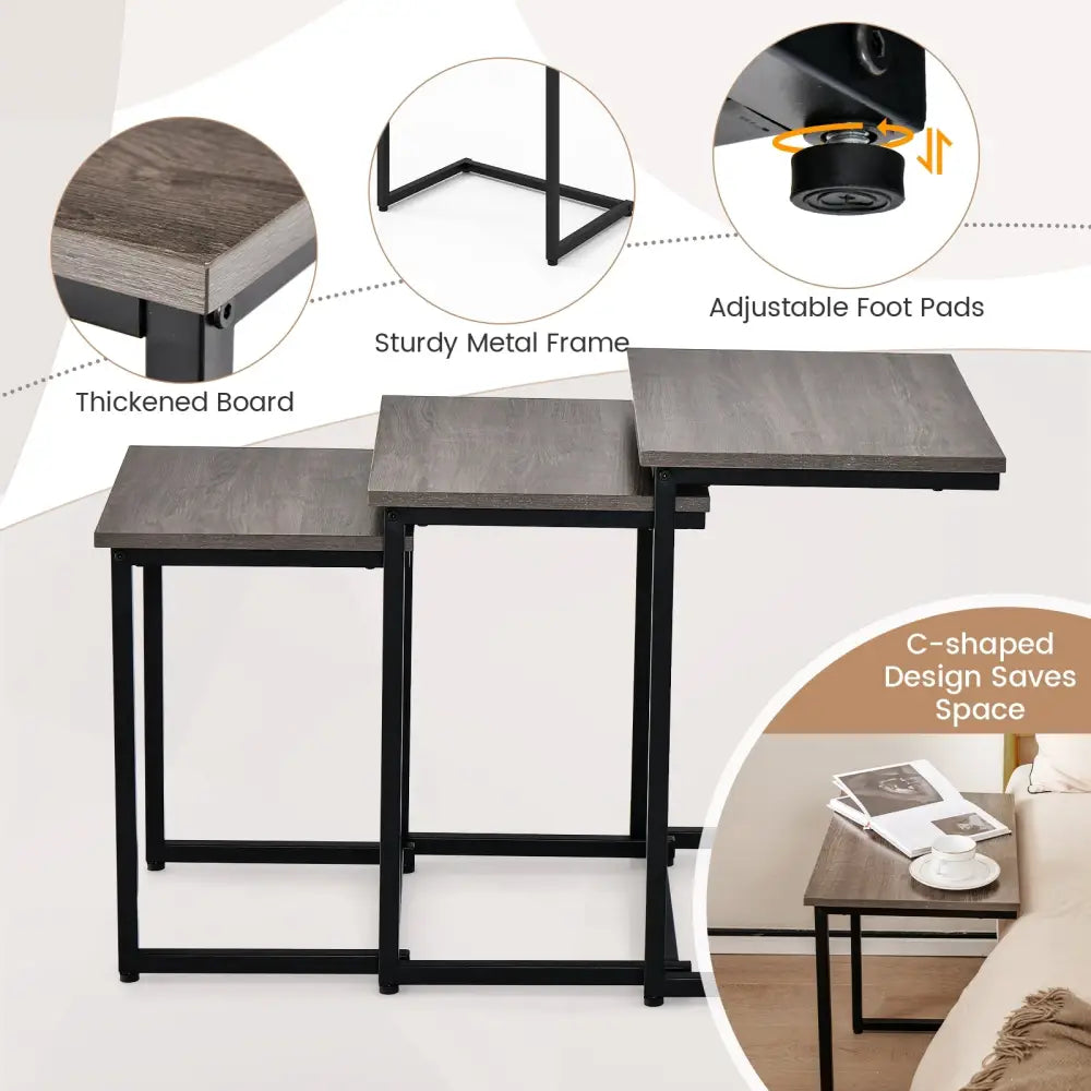 3 Pieces Multifunctional Coffee End Table Set-Oak - Oak - End & Side Tables