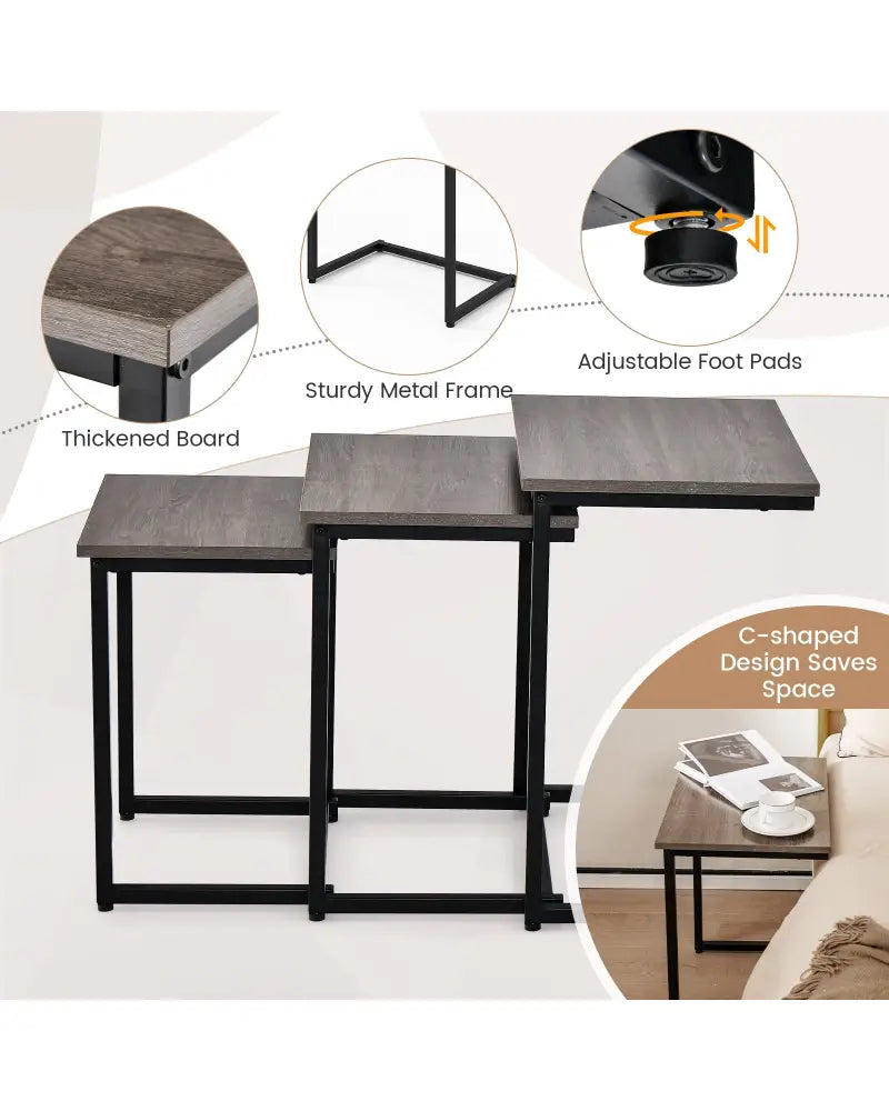 3 Pieces Multifunctional Coffee End Table Set-Oak - Oak - End & Side Tables
