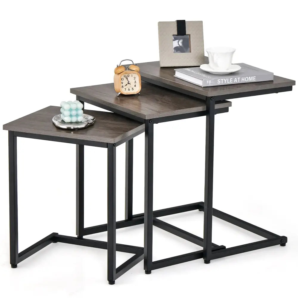 3 Pieces Multifunctional Coffee End Table Set-Oak - Oak - End & Side Tables