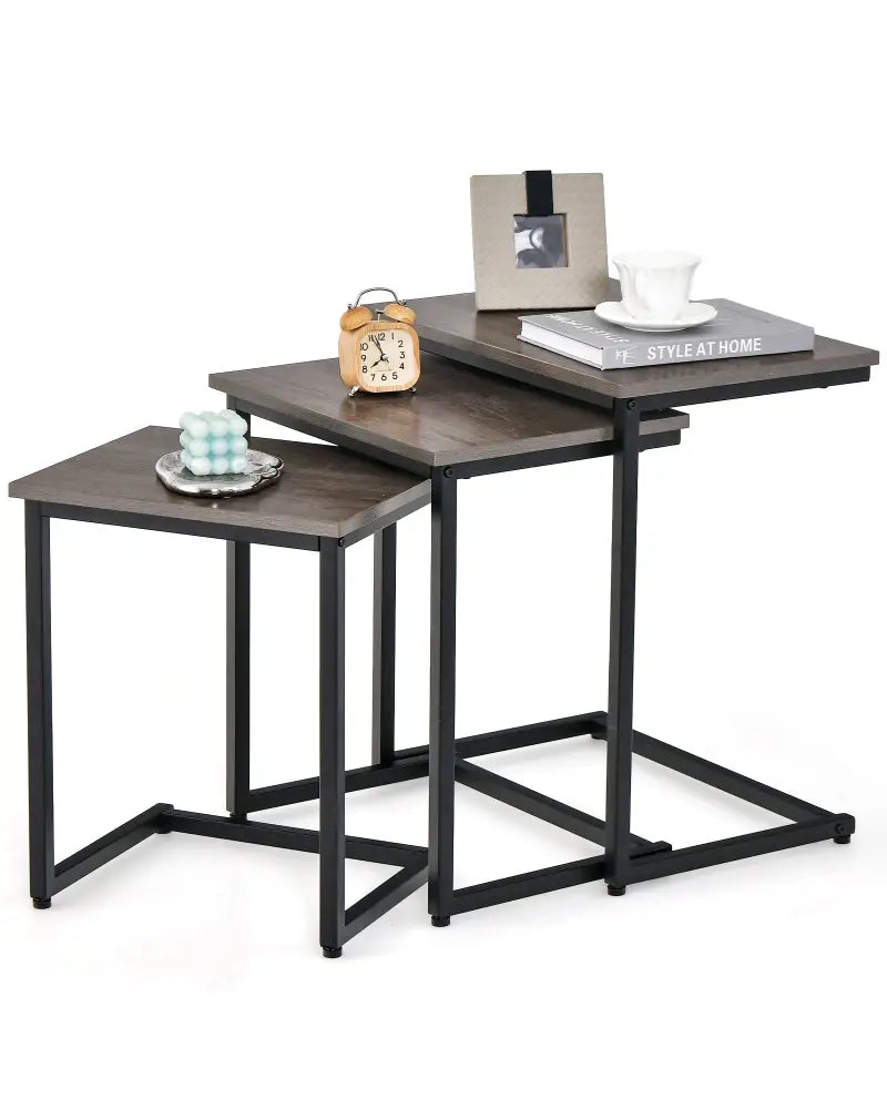 3 Pieces Multifunctional Coffee End Table Set-Oak - Oak - End & Side Tables