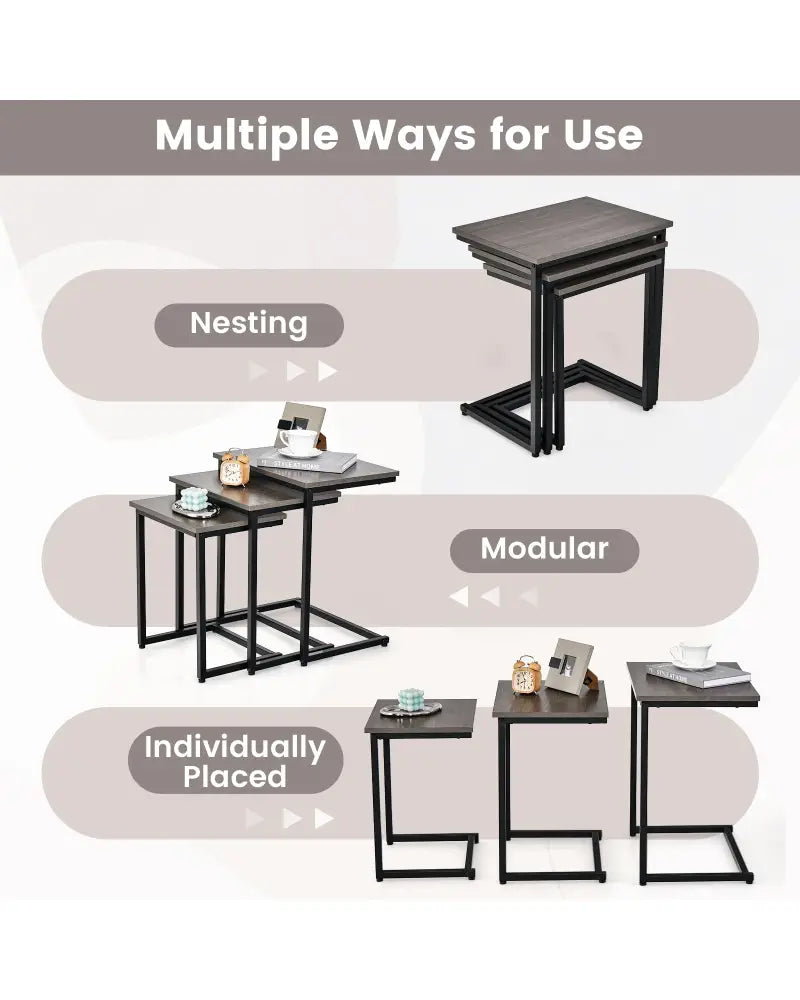 3 Pieces Multifunctional Coffee End Table Set-Oak - Oak - End & Side Tables