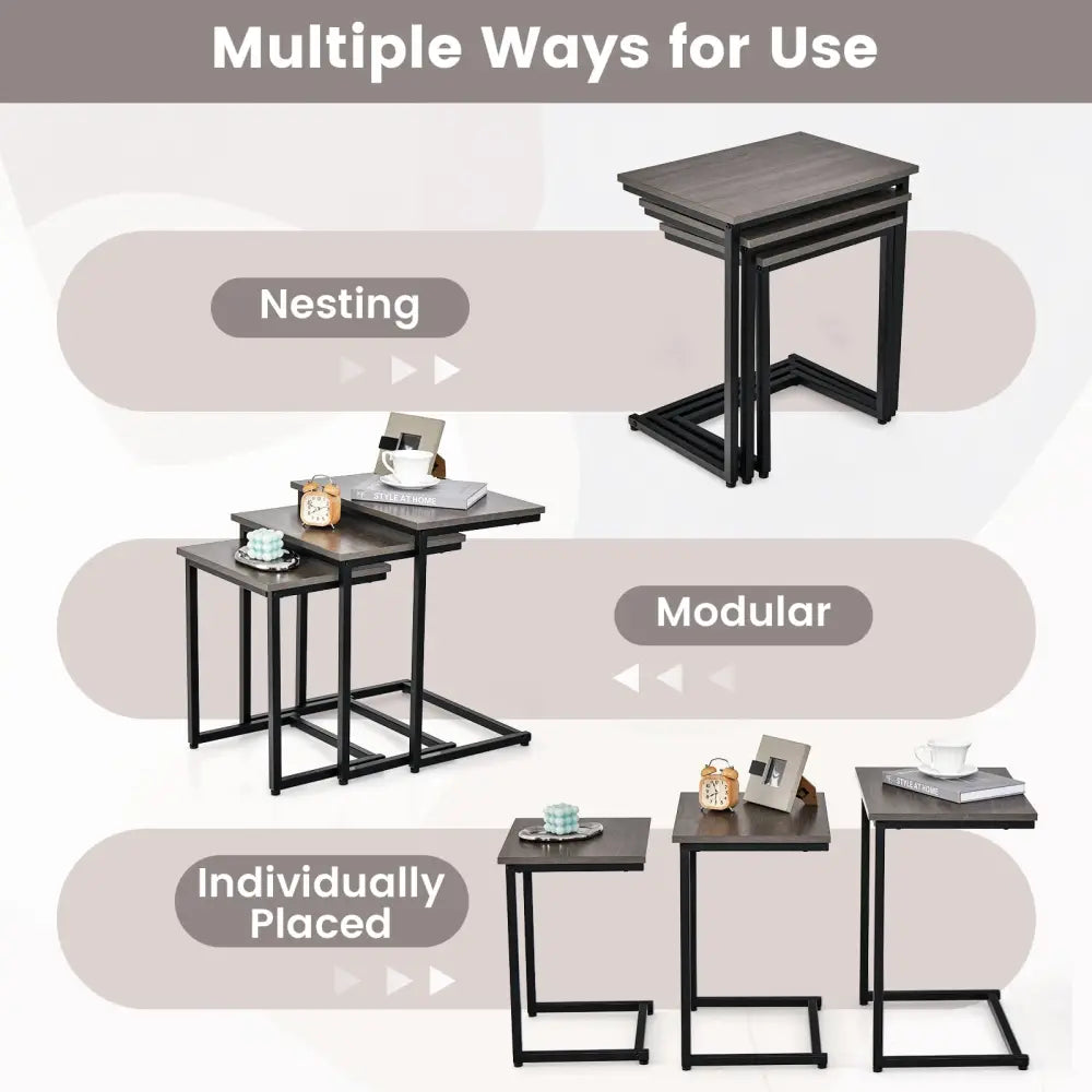 3 Pieces Multifunctional Coffee End Table Set-Oak - Oak - End & Side Tables