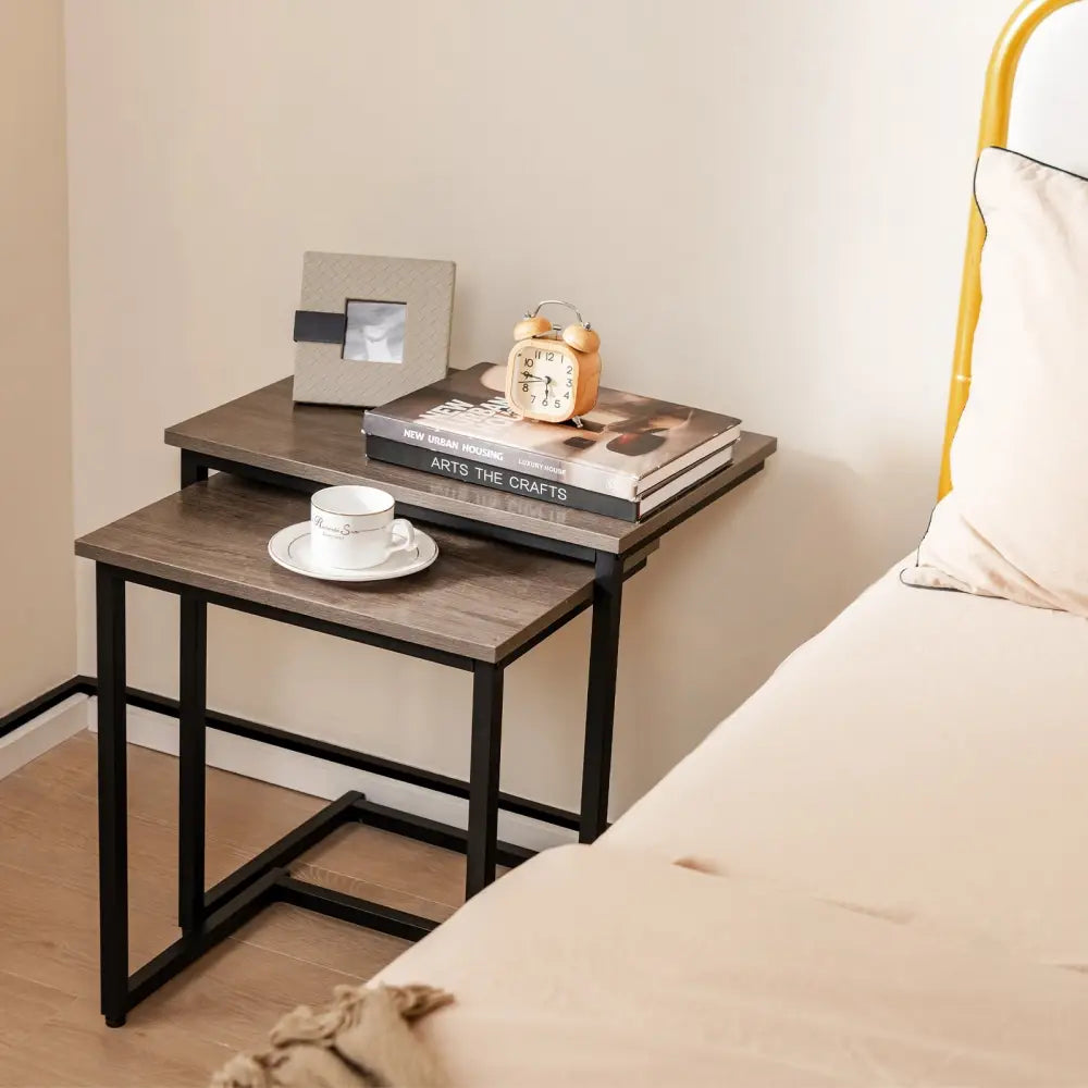 3 Pieces Multifunctional Coffee End Table Set-Oak - Oak - End & Side Tables