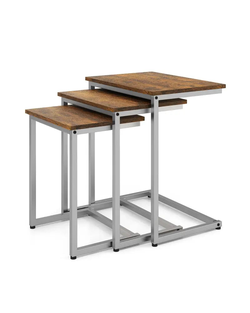 3 Pieces Multifunctional Coffee End Table Set-Rustic Brown - Rustic Brown - End & Side Tables