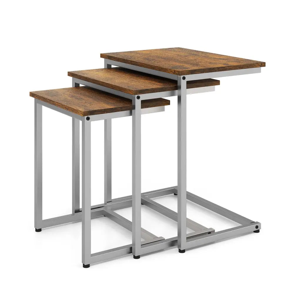 3 Pieces Multifunctional Coffee End Table Set-Rustic Brown - Rustic Brown - End & Side Tables