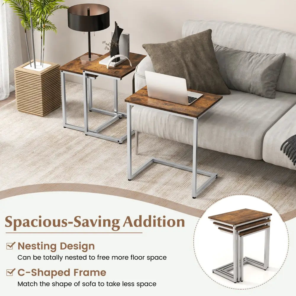 3 Pieces Multifunctional Coffee End Table Set-Rustic Brown - Rustic Brown - End & Side Tables