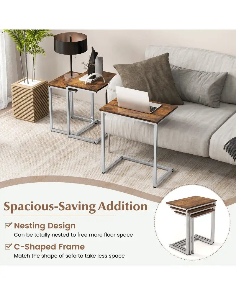 3 Pieces Multifunctional Coffee End Table Set-Rustic Brown - Rustic Brown - End & Side Tables