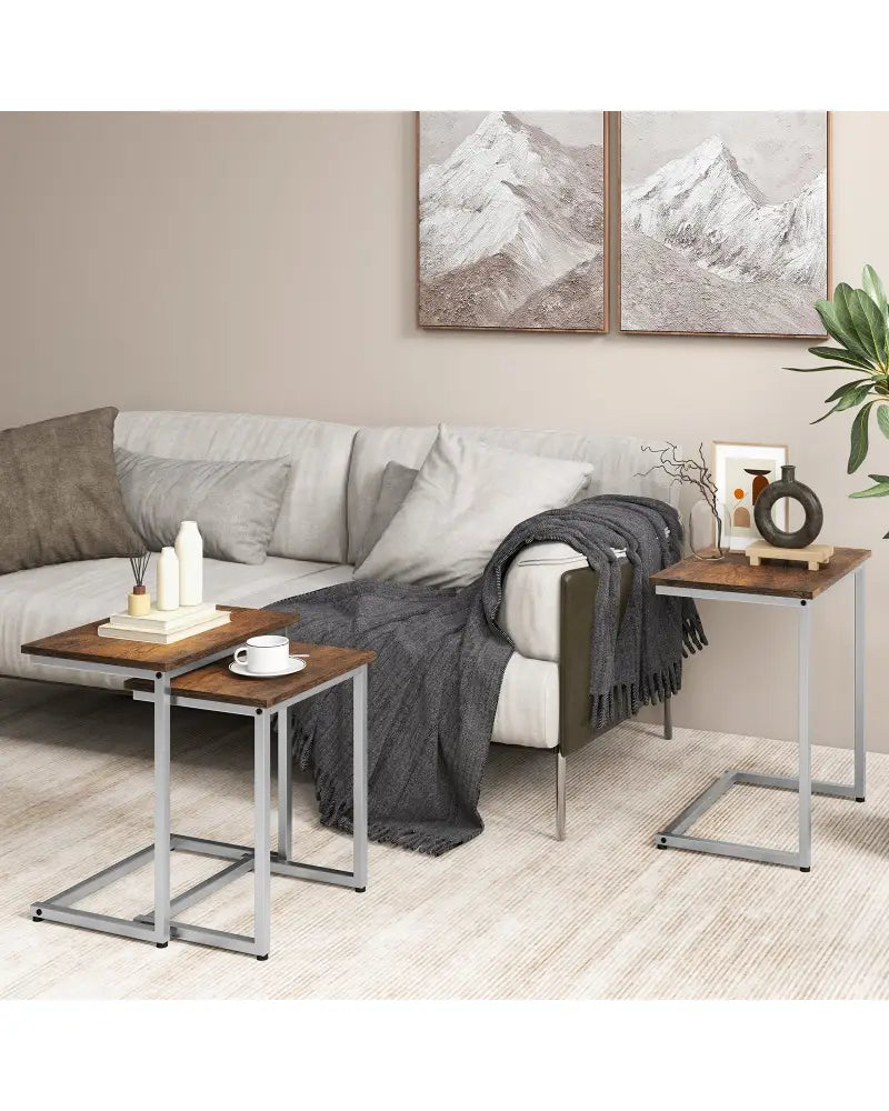3 Pieces Multifunctional Coffee End Table Set-Rustic Brown - Rustic Brown - End & Side Tables