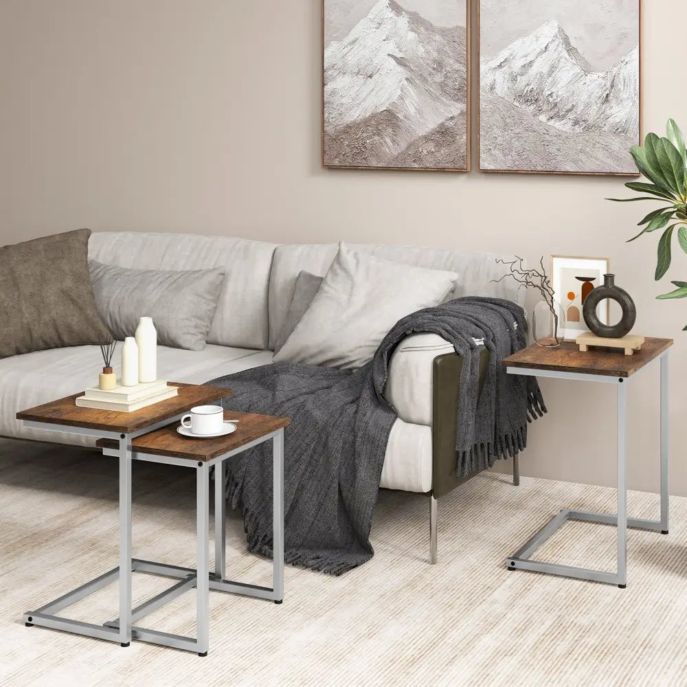 3 Pieces Multifunctional Coffee End Table Set-Rustic Brown - Rustic Brown - End & Side Tables