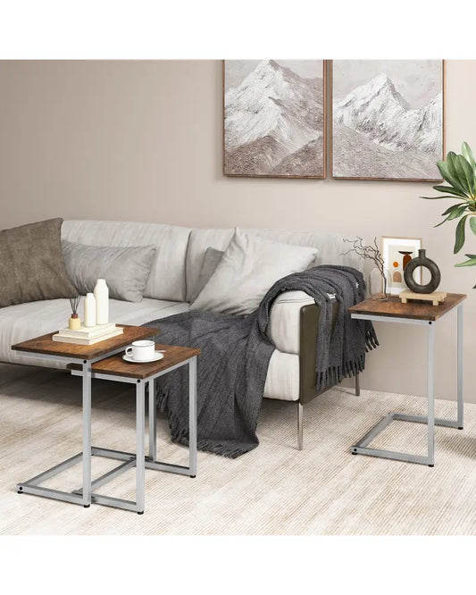 3 Pieces Multifunctional Coffee End Table Set-Rustic Brown - Rustic Brown - End & Side Tables