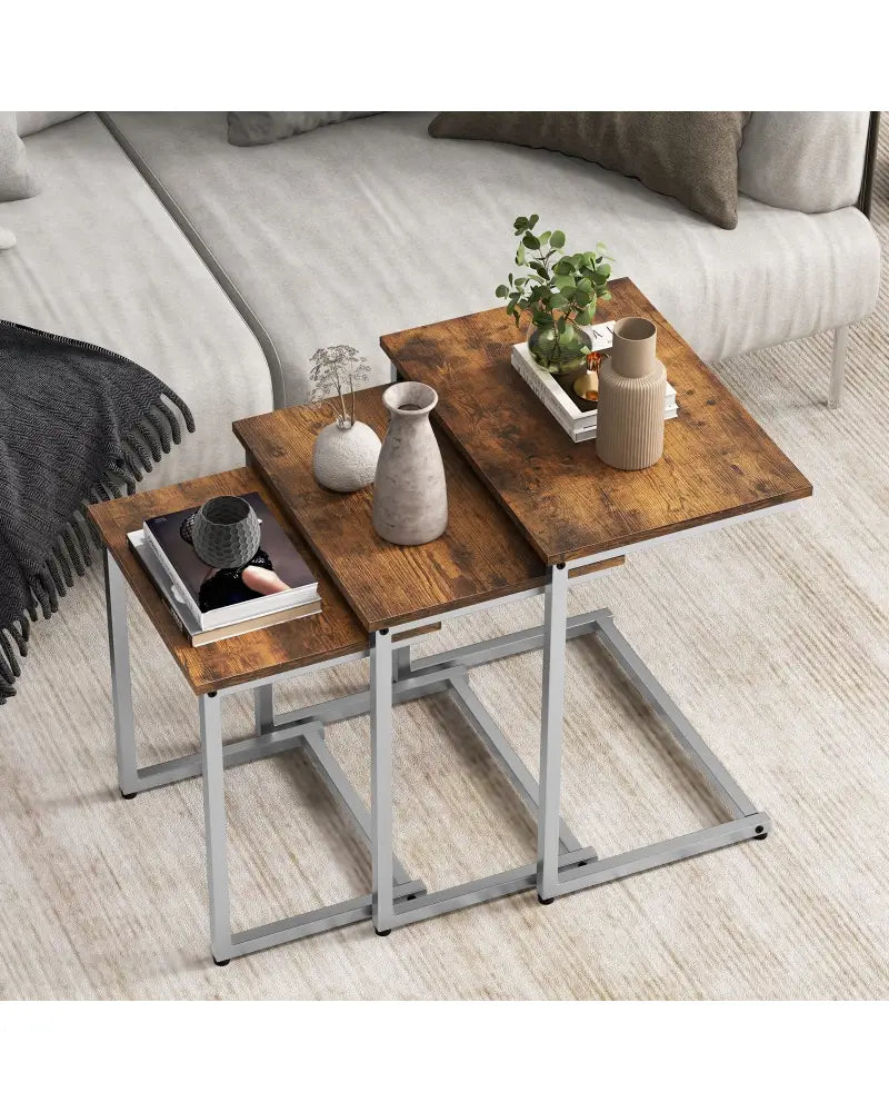 3 Pieces Multifunctional Coffee End Table Set-Rustic Brown - Rustic Brown - End & Side Tables