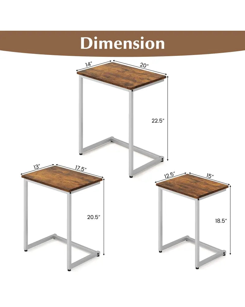 3 Pieces Multifunctional Coffee End Table Set-Rustic Brown - Rustic Brown - End & Side Tables