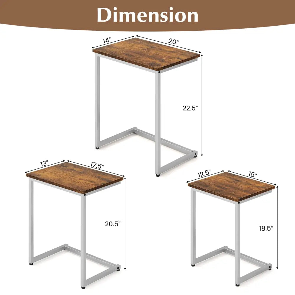 3 Pieces Multifunctional Coffee End Table Set-Rustic Brown - Rustic Brown - End & Side Tables