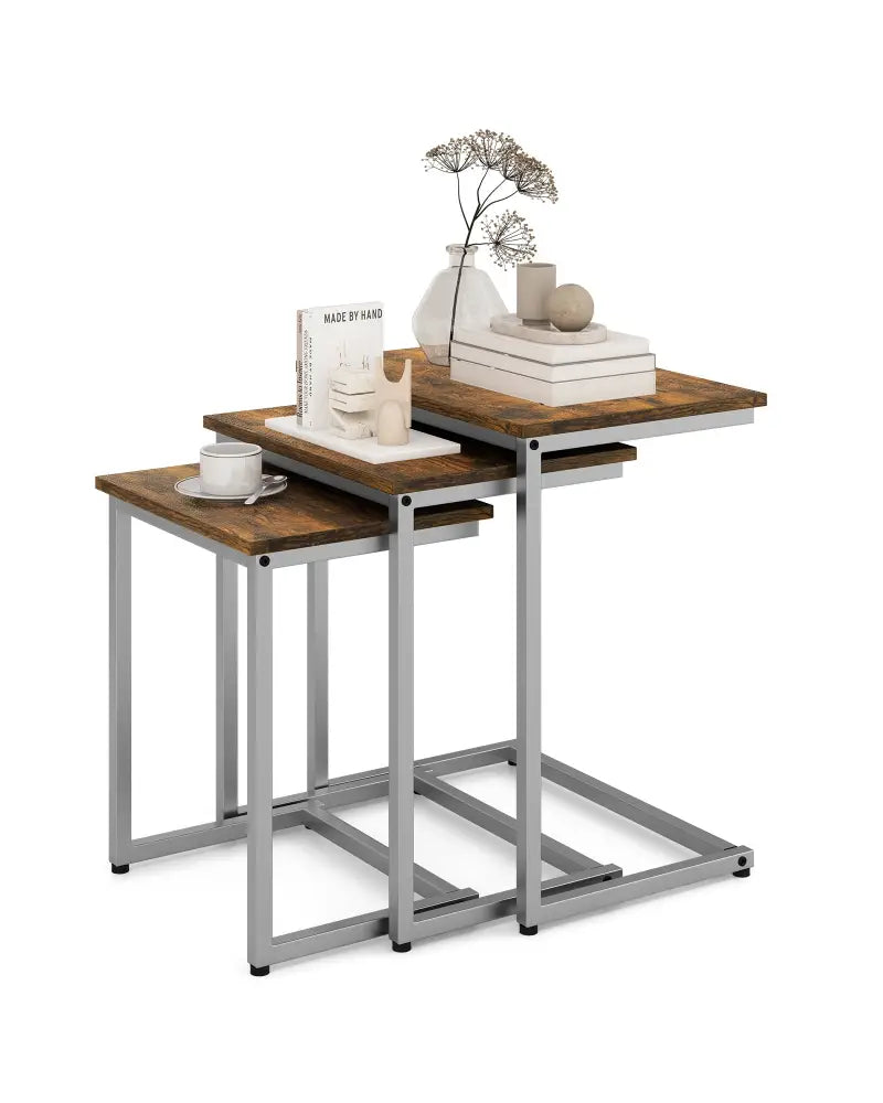 3 Pieces Multifunctional Coffee End Table Set-Rustic Brown - Rustic Brown - End & Side Tables