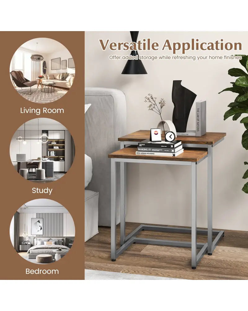 3 Pieces Multifunctional Coffee End Table Set-Rustic Brown - Rustic Brown - End & Side Tables