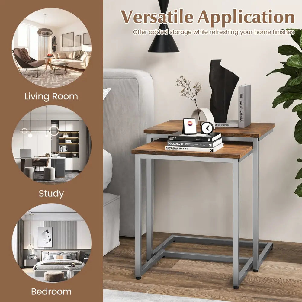 3 Pieces Multifunctional Coffee End Table Set-Rustic Brown - Rustic Brown - End & Side Tables