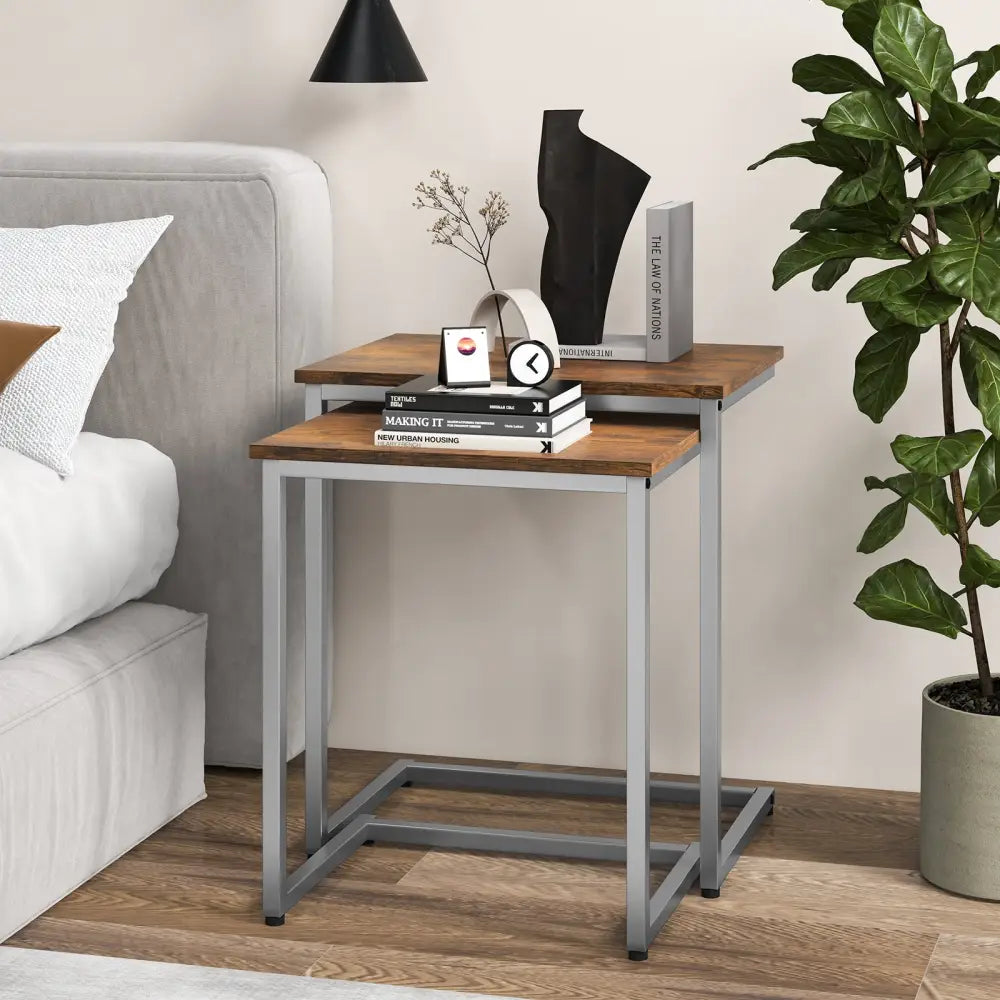 3 Pieces Multifunctional Coffee End Table Set-Rustic Brown - Rustic Brown - End & Side Tables