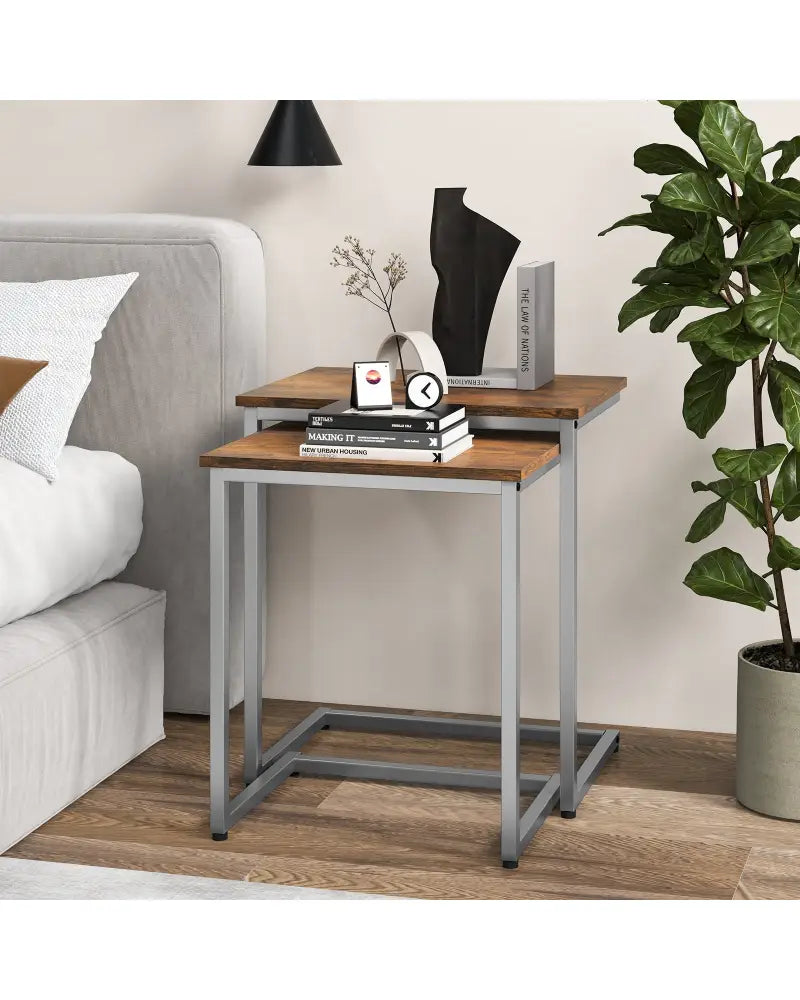 3 Pieces Multifunctional Coffee End Table Set-Rustic Brown - Rustic Brown - End & Side Tables