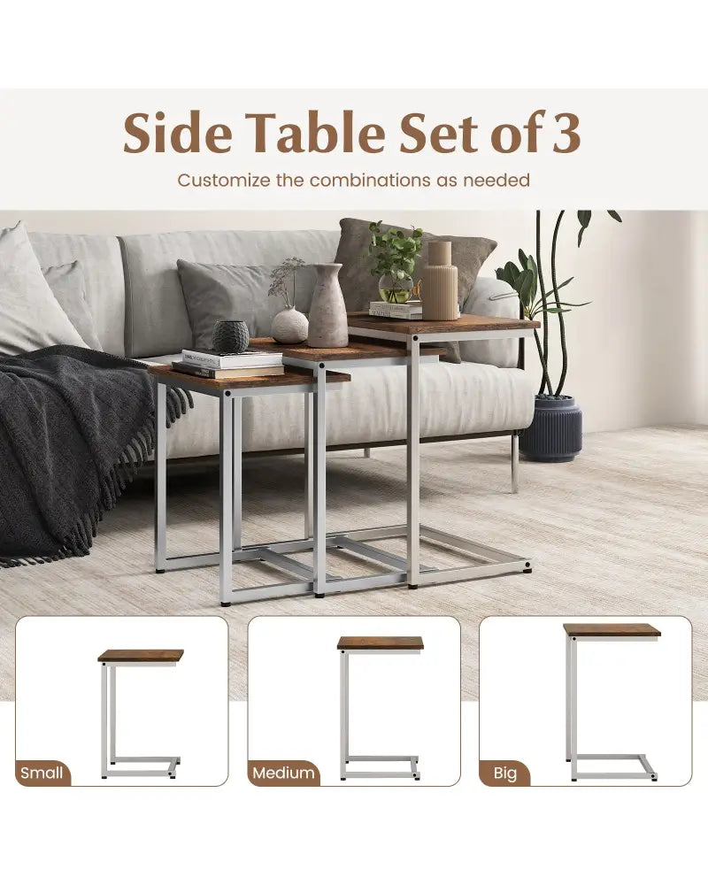 3 Pieces Multifunctional Coffee End Table Set-Rustic Brown - Rustic Brown - End & Side Tables
