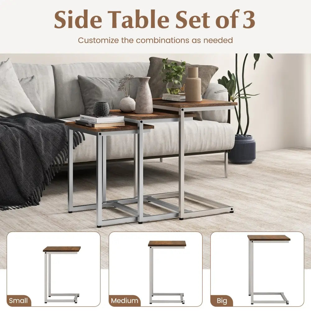 3 Pieces Multifunctional Coffee End Table Set-Rustic Brown - Rustic Brown - End & Side Tables