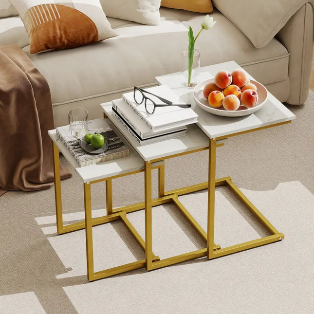 3 Pieces Multifunctional Coffee End Table Set-White Costway