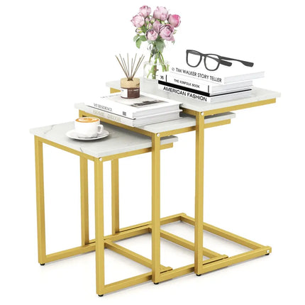 3 Pieces Multifunctional Coffee End Table Set-White Costway