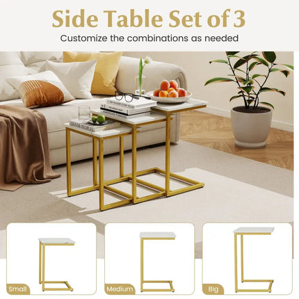 3 Pieces Multifunctional Coffee End Table Set-White Costway
