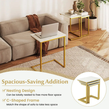 3 Pieces Multifunctional Coffee End Table Set-White Costway