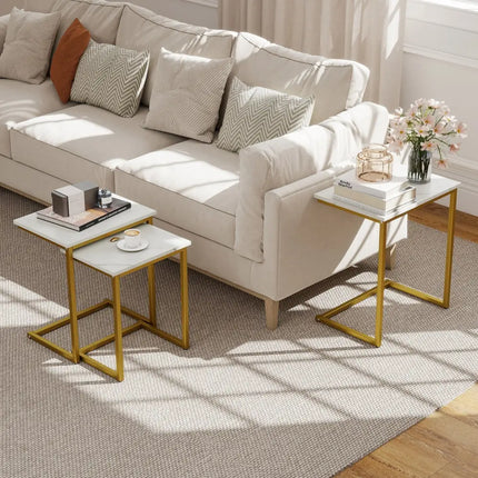 3 Pieces Multifunctional Coffee End Table Set-White Costway