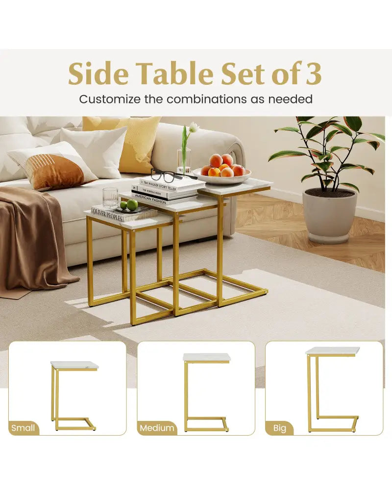 3 Pieces Multifunctional Coffee End Table Set-White - White - End & Side Tables