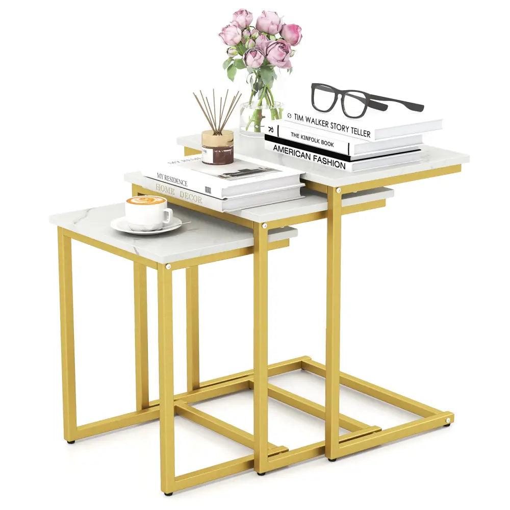 3 Pieces Multifunctional Coffee End Table Set-White - White - End & Side Tables