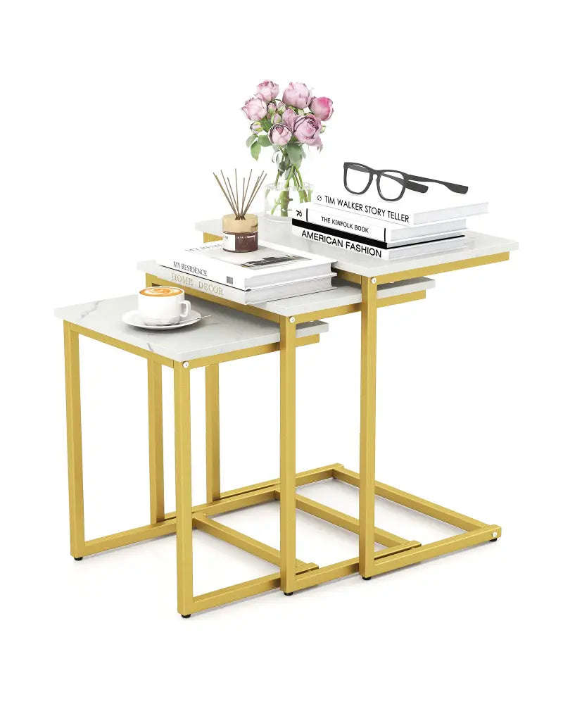 3 Pieces Multifunctional Coffee End Table Set-White - White - End & Side Tables